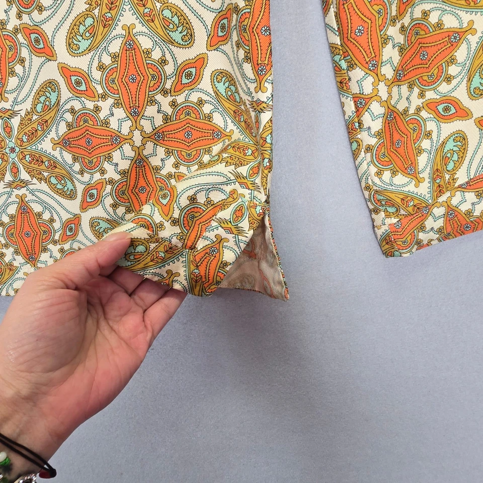 Camisa Talbots Mujer Pequeña 2P Crema Naranja Pura Seda Paisley Blusa 100% Seda Foto 3 de 4