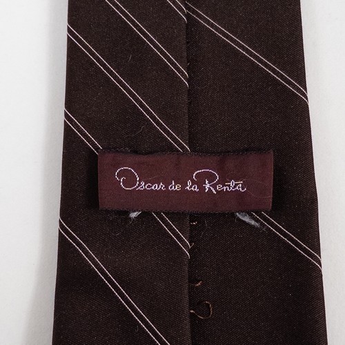 "Corbata vintage Oscar De La Renta marrón a rayas diagonales mezcla de seda tejida 54,5"" x 3" - Imagen 4 de 5