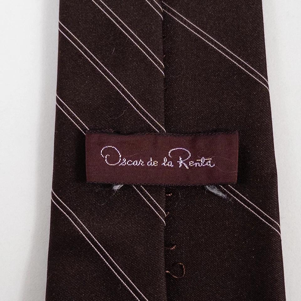 Corbata vintage Oscar De La Renta marrón a rayas diagonales mezcla de seda tejida 54,5" x 3" Foto 4 de 4
