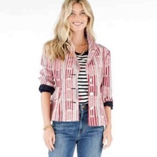Cabi Cotton Patchwork Blazer #6028 Red White Blue Size Xs Nwot