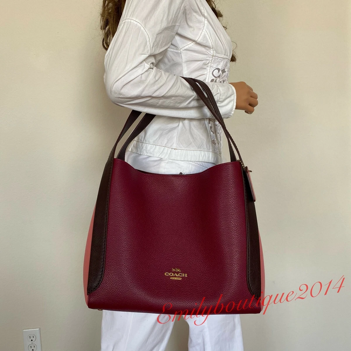 NWT Coach 76088 Hadley Hobo In Colorblock Taffy Black Cherry Pebble Leather  Bag