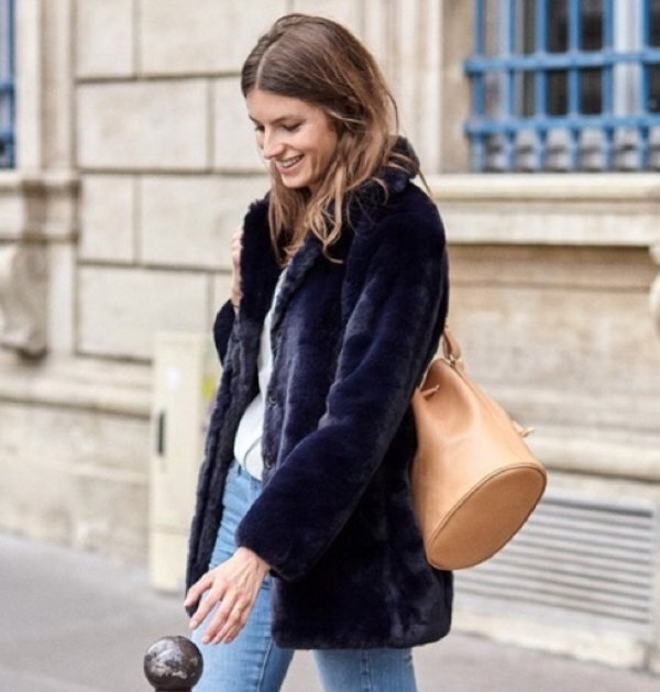 SEZANE Sz 42 10 Navy Blue Faux Fur Isee Coat Jacket NWT | eBay