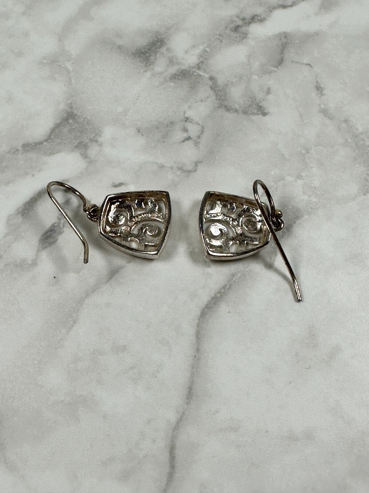 Sterling Silver Open Pattern Dangle Earrings - 1" - image 4