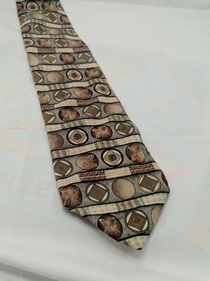 Hardy Amies Tie Brown Cream Tan Silk 55 x 3 United Kingdom Ties