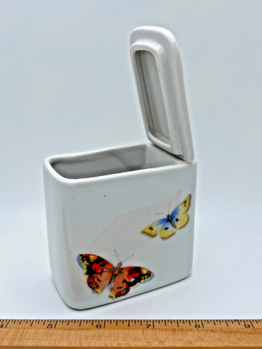 Vintage Butterfly Ceramic Potpourri Lidded Container Box Made in USA 1980's-A64 - Afbeelding 5 van 11
