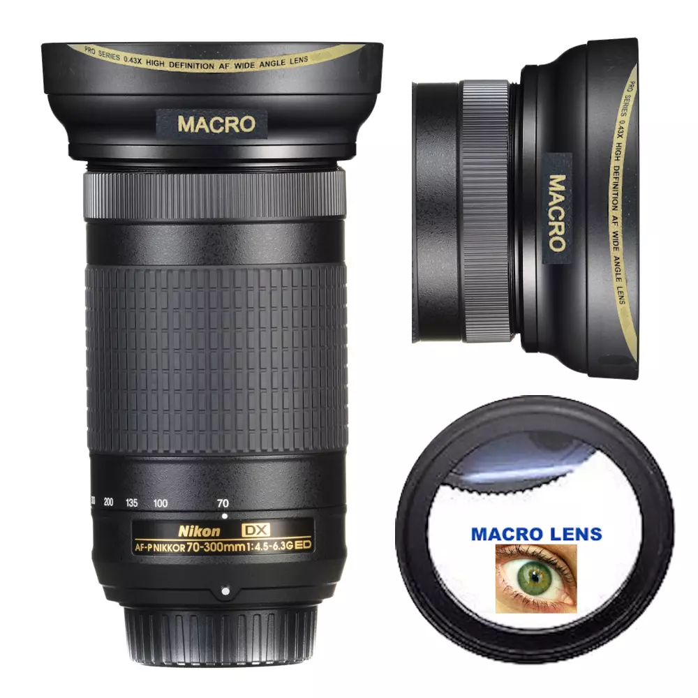 WIDE ANGLE LENS + MACRO FOR Nikon AF-P DX NIKKOR 70-300mm f/4.5