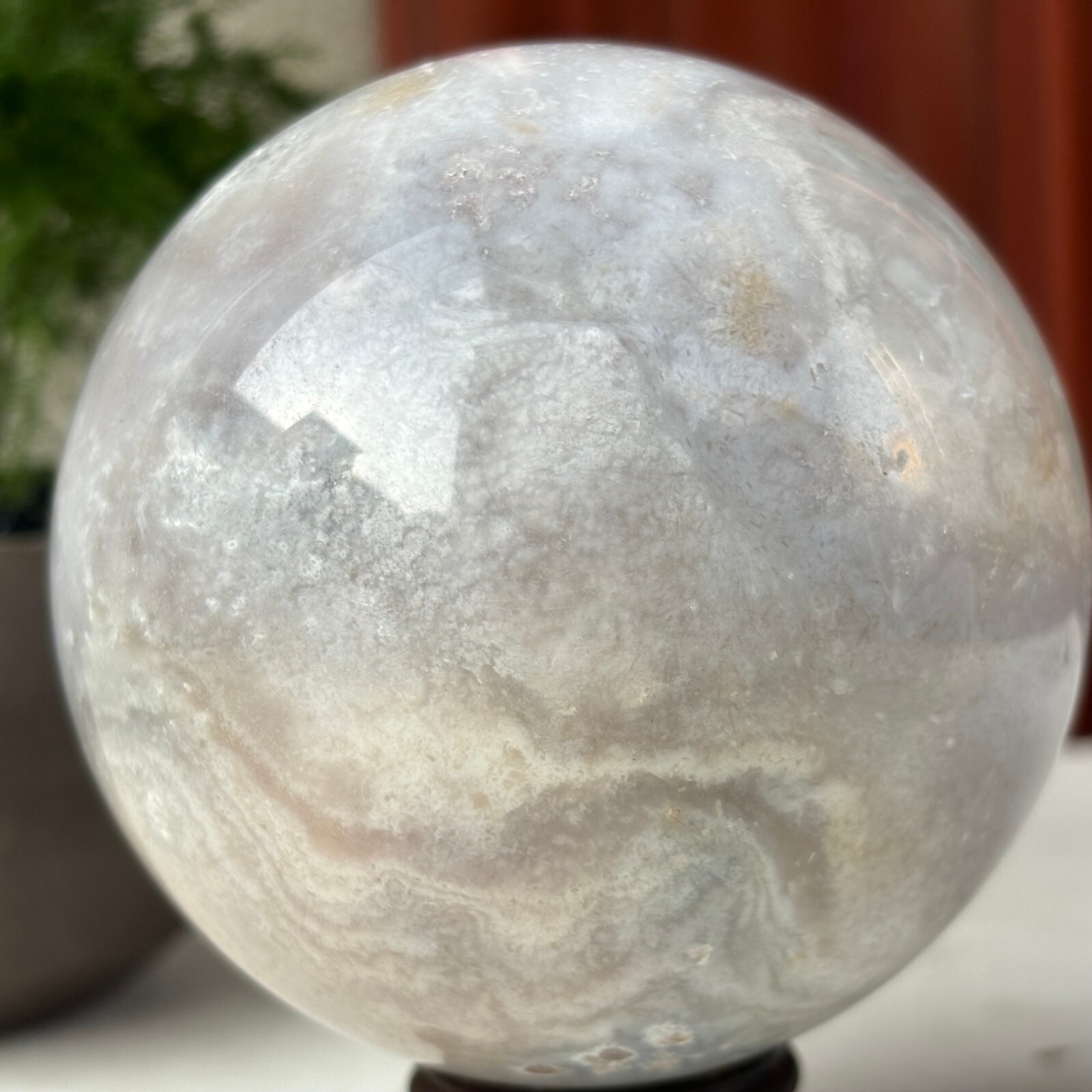 820g Natural Sakura Agate Quartz Sphere Crystal Ball Reiki Healing Decoration