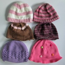 Lot 6 Baby Girl Hat Beanie 3-12 Months GAP Handmade Knit Cotton Rayon Pink Brown