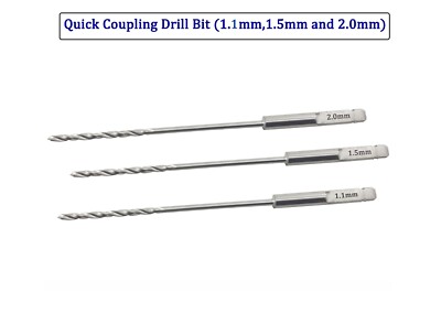 Quick Coupling Drill Bit (1.1mm,1.5mm & 2.0mm)x100mm Set of 6pcs Veterinary SS