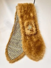 Banana Republic Faux Fur Pull Scarf Silk Lining Brown Soft Retro Glam 43”x 7”