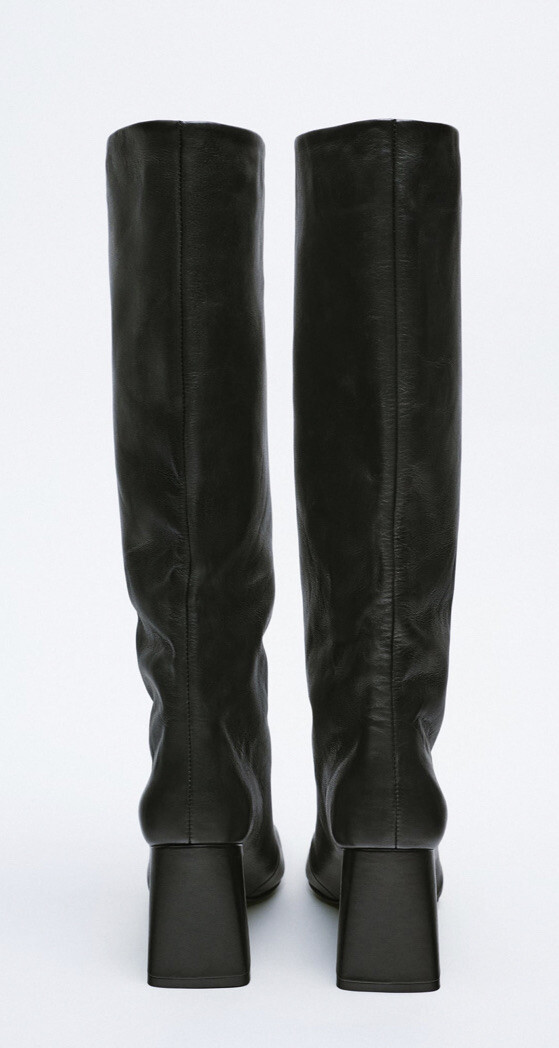 Zara Women's 39/ US 8 Leather Knee High Square Toe Boots Black BNWT image 7