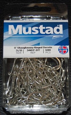 100 Mustad 3407DT Size 3/0 Saltwater Big Game Duratin J Hooks 3407DT-30
