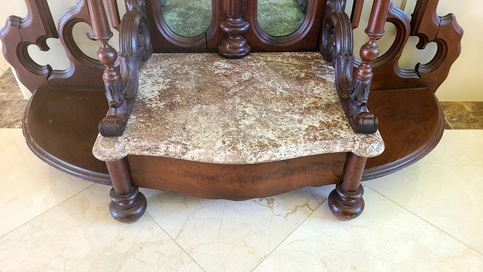 Antiguo árbol de salón victoriano con cajón y base de estante de mármol Foto 4 de 4