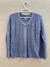 Sonoma Womens Sweater Size Petite X-Small Blue Cable Knit V-Neck Long Sleeve