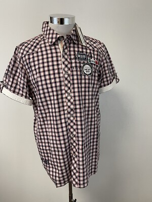 Camp David Shirt Mens XL Button Up Mexico Flag Embroidered Short Sleeve N182