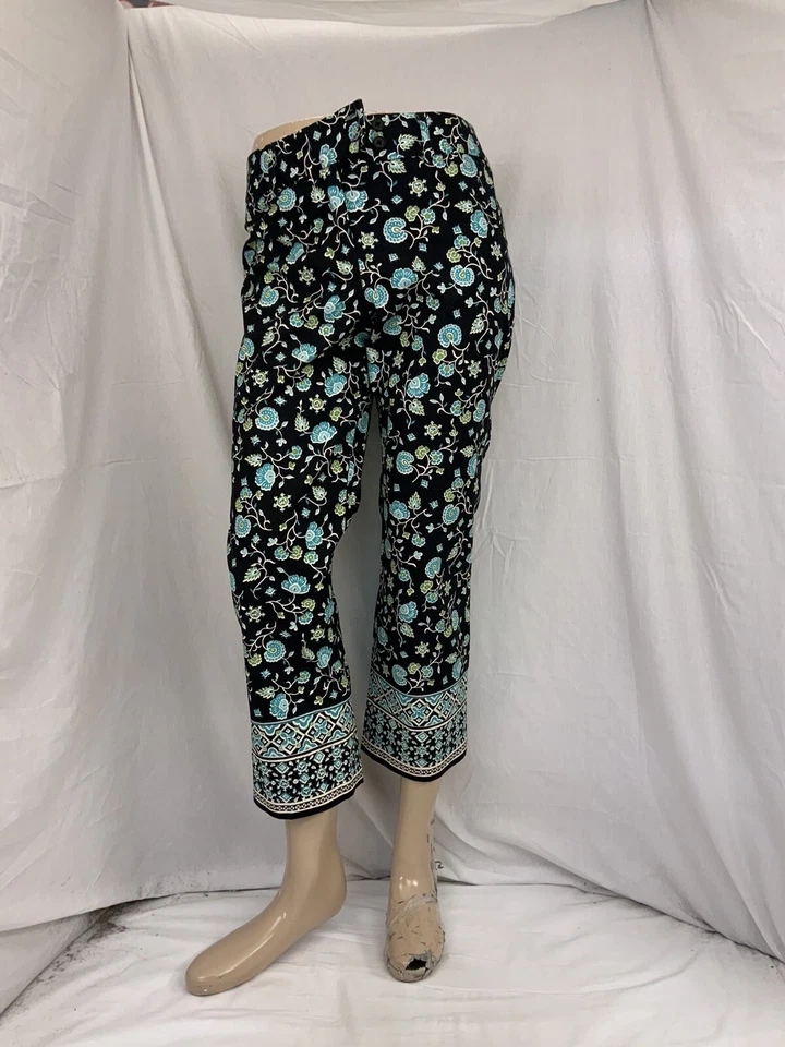 Pantalones Harolds 6 negros Capri frente plano recto algodón elástico YGI N2-188 Foto 2 de 4