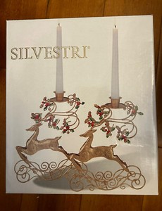 Vintage Silvestri Brass Deer Taper Candle Holder Animal Antlers Reindeer Floral