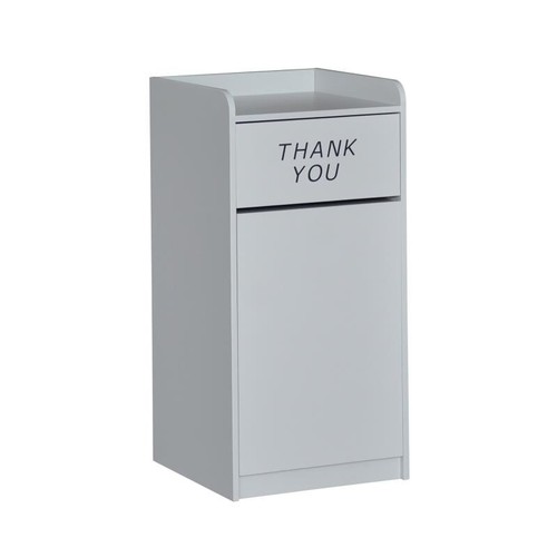 Restaurant Trash Can Receptacles in Gray Finish Wood Tray Top