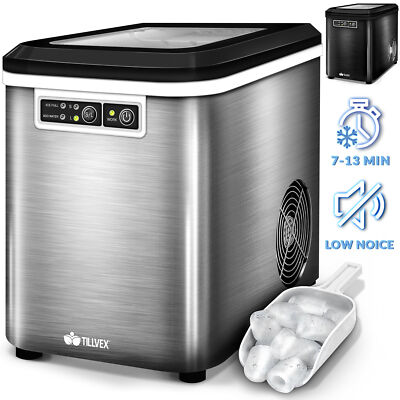 tillvex  Eiswürfelmaschine 2,2L Eiswürfelbereiter Edelstahl Eismaschine Icemaker