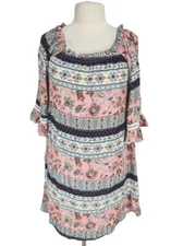 naif Floral Rayon Mini Dress Women Petti PL 3/4 Bell Sleeve Elastic Crew Neck