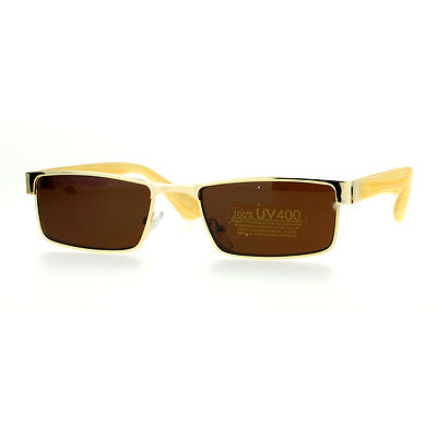 Small Size Sunglasses Unisex Fashion Rectangular Wood Print UV 400