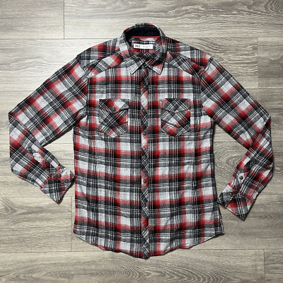 Buckle BKE Athletic Fit Plaid Pearl Button Snap Western Long Sleeve Shirt L