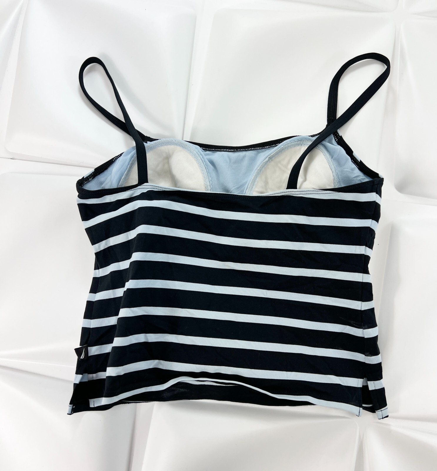 Nautica Womens Sz 10 Striped Blue Black Cropped m Tank Top y2k vtg RARE image 3