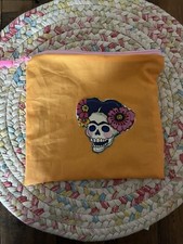 Bright Skull With Flowers Handmade Makeup Bag NWOT