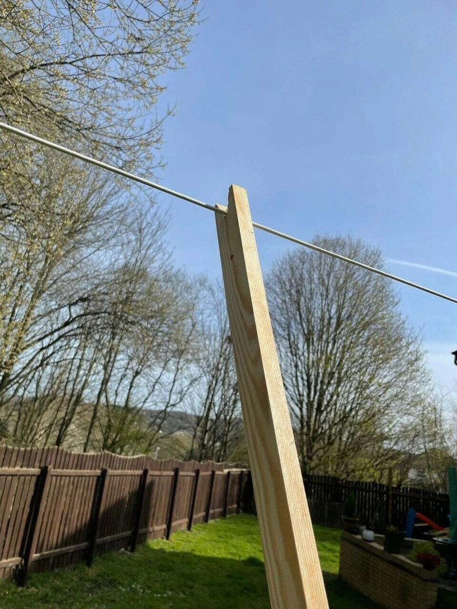 Wooden Extendable Washing Line Prop Pole UK Handmade NaturalWood Adjustable  Size