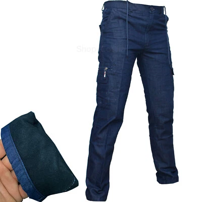 GENERICO Pantalaccio jeans pantalone da lavoro uomo con tasche tasconi invernale felpato