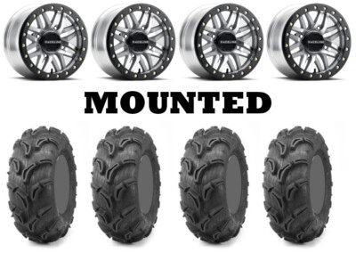 Kit 4 Maxxis Zilla Tires 27x10-14 on Raceline Ryno Beadlock Machined Wheels HP1K