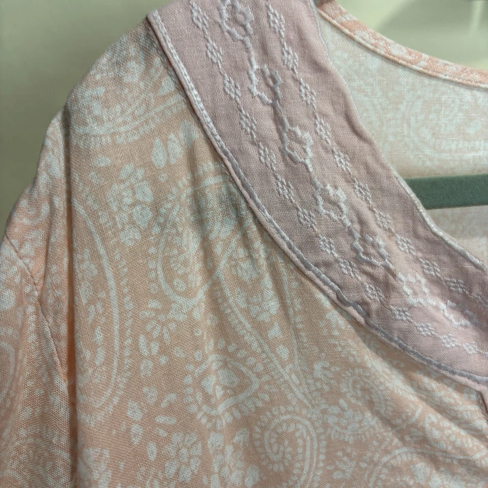 Willi Smith Top Womens 3X Pink Paisley Linen Blend Pullover Tunic Embroidered - Image 2 of 4