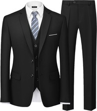 Men 3 Piece Slim Fit Suit Set with Tie, 2 Button Blazer Jacket Vest  Pant Party