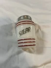 Rare Vintage Hazel Atlas Milk Glass Beehive Sugar Shaker Red Letters And Lines