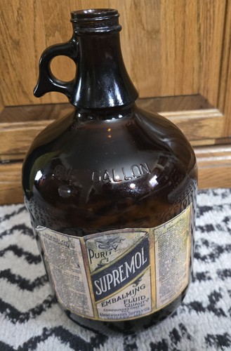 HOLY GRAIL EMBALMING FLUID Bottle! Antique, ONE Gallon, Label, AMBER! ULTRA RARE