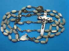 antico rosario MADRE PERLA / 6 piccole MEDAGLIE / crocifisso MOP argento