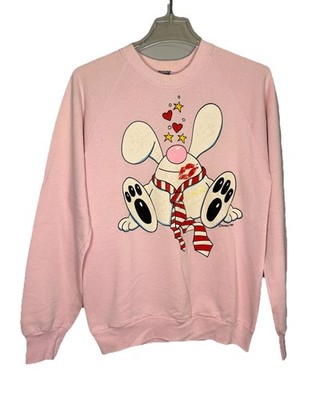 Vintage 1989 Sharks s Bunny Rabbit Crewneck Sweatshirt I love you Pink Large