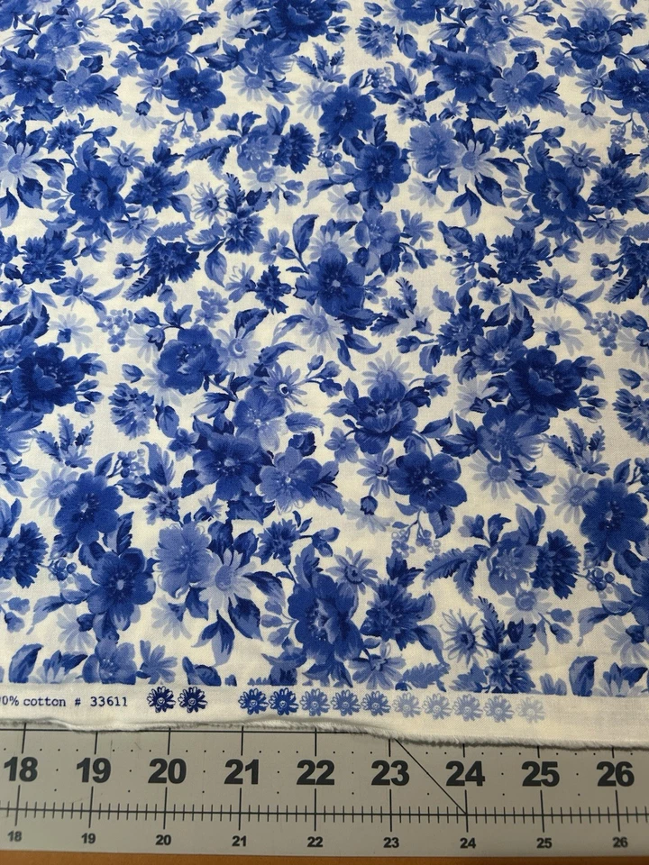 Blue Flowers and White "Summer Breeze" Moda Fabric #33611 BTY - Image 3 of 4