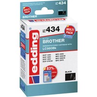 Edding Druckerpatrone Ersetzt Brother LC-980BK Kompatibel 2Er-Pack Schwarz,