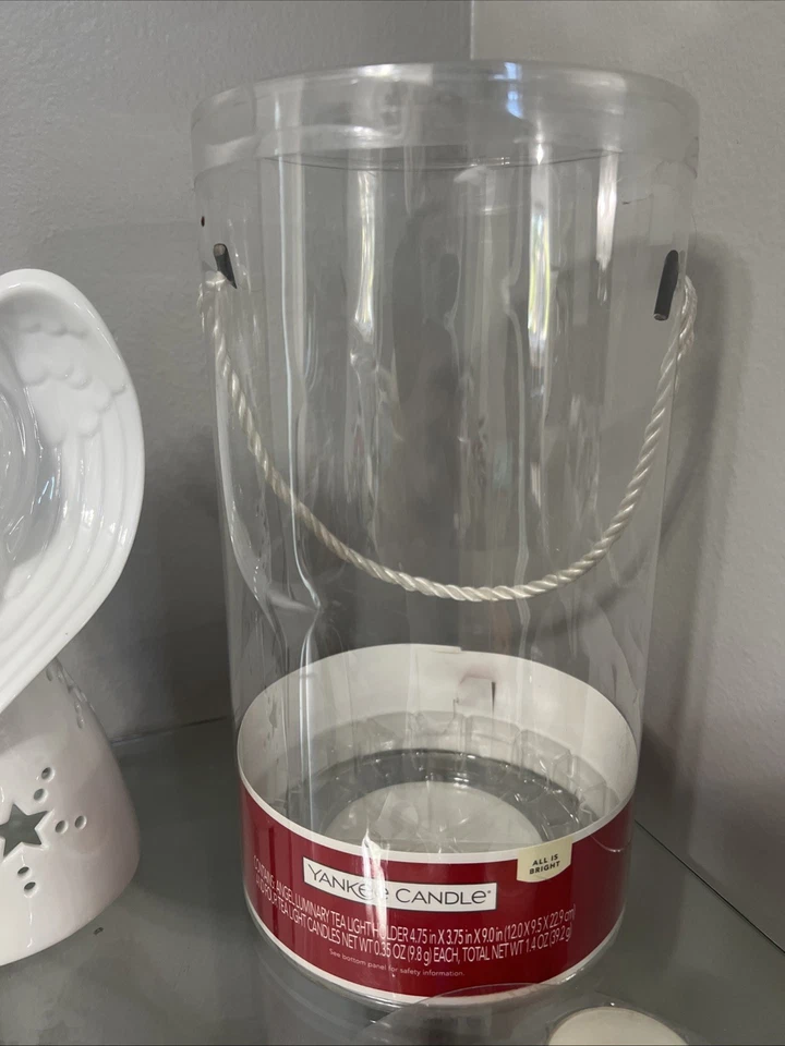 Yankee Candle Angel Tealight Luminary 9" Porcelana "Todo es brillante" Navidad Nuevo Foto 4 de 4