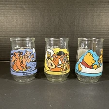 Lot of 3 Welch's Jelly Jar Glasses Disney Winnie The Pooh Lion King II