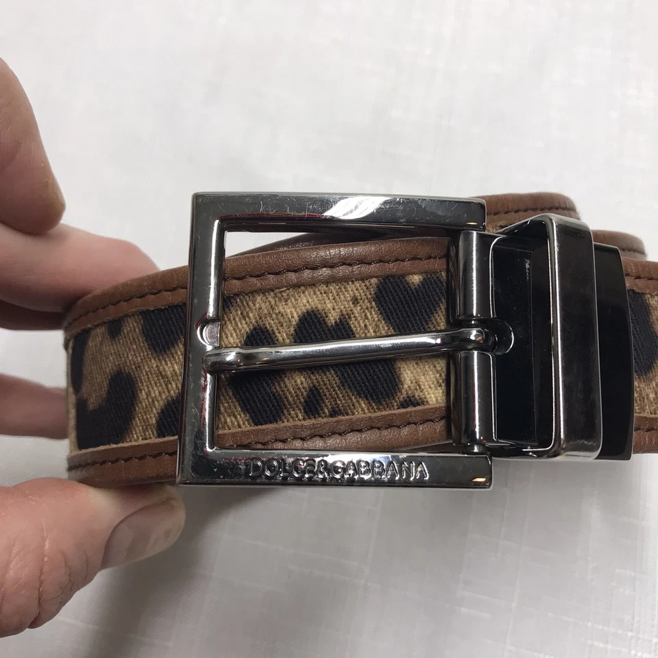 Cinturón Dolce Gabbana Leopardo Cuero Marrón Lujo Celebridad Logo Hecho en Italia Foto 3 de 4