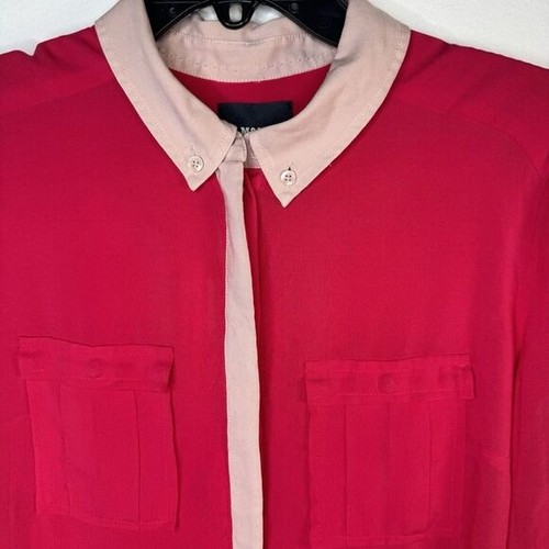 Maeve‎ Anthropologie Hot Pink & Hellrosa Langarm Button Down Top Gr. 6 - Bild 7 von 9