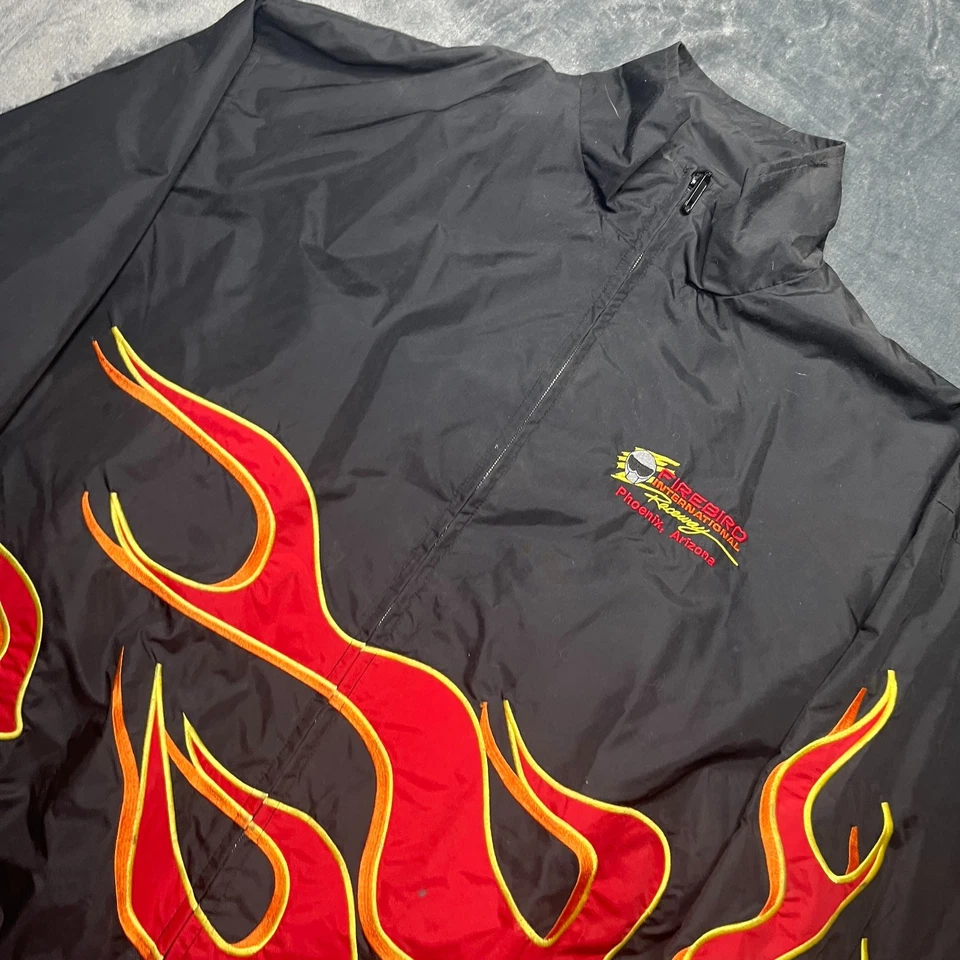 Chaqueta de Carreras Vintage Adulto Talla Grande Negra Roja Llamas Y2k Firebird Raceway Foto 2 de 4
