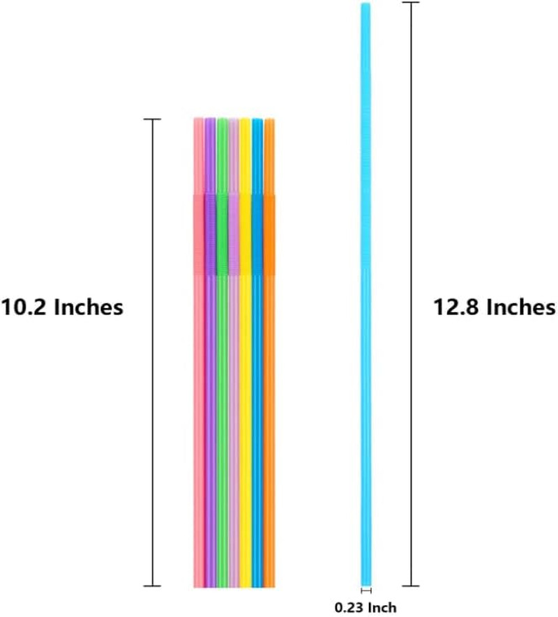 100 Pcs Flexible Colorful Plastic Drinking Straws 10.4 Bendable Disposable Party