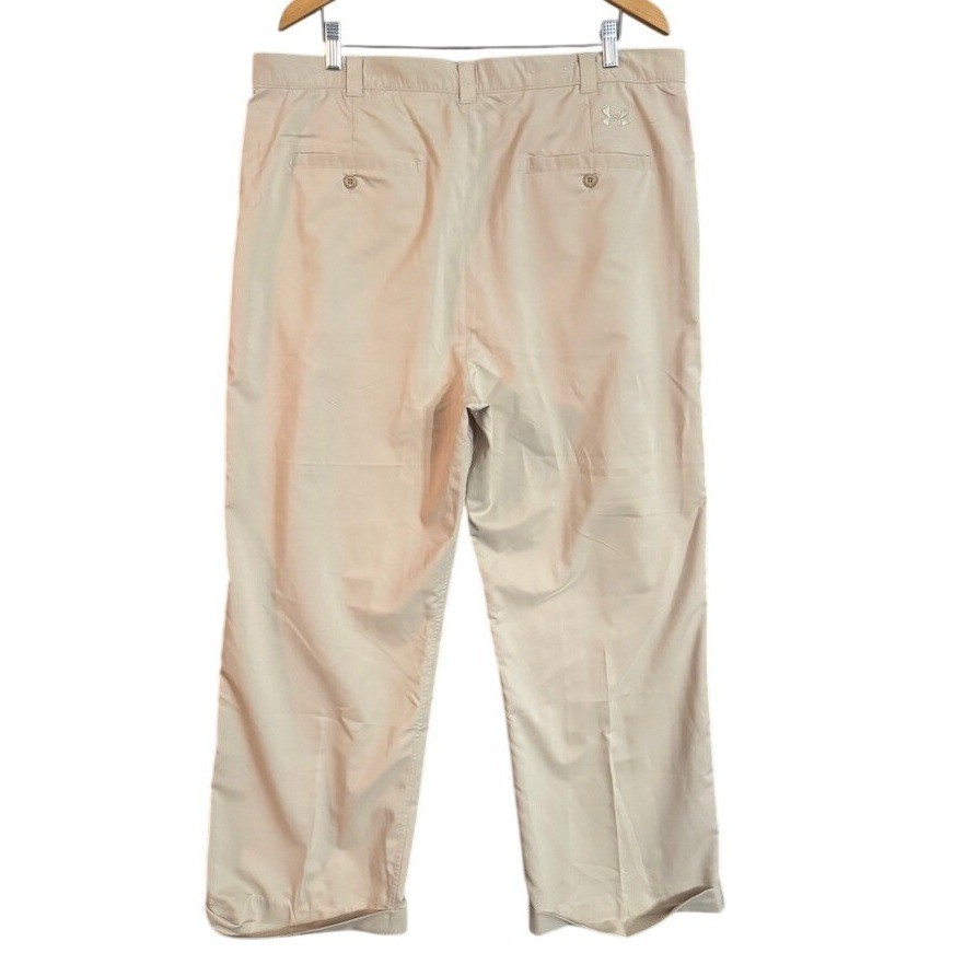 Under Armour Performance Mens Golf Pants 40R Tan Khaki Pleated Cuffed Trousers thumbnail 2