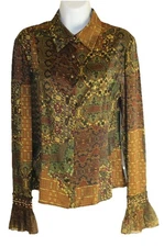 An exquisite CARLISLE Sz 2 Silk Charmeuse DIGITALLY Printed Blouse Shirt Top XS
