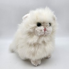 Vintage Dakin Fluffy White Cat Plush 12" Green Eyes Pink Nose Stuffed Toy 1983