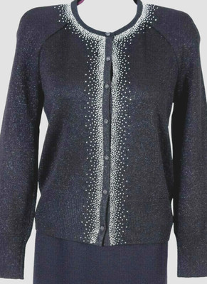NWOT ST.JOHN Womens Knit Black Silver Shimmer Studs Rhinestone Jacket Sz P