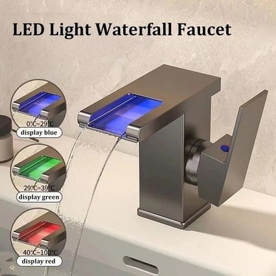 Wasserfall LED Wasserhahn - Aufsatz Waschtisch Wasserhahn - Vollkupfer Design
